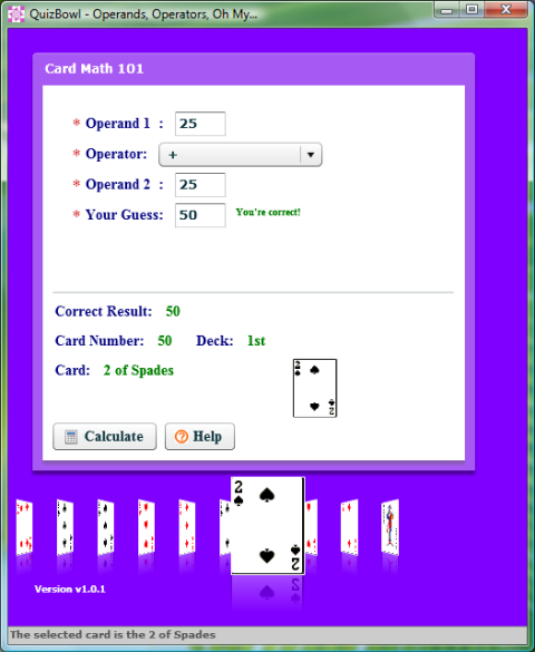 Screenshoot of Math Quiz Bowl AIR application