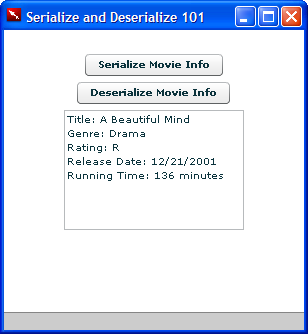 Serializing and Deserializing Movie Example Screenshot